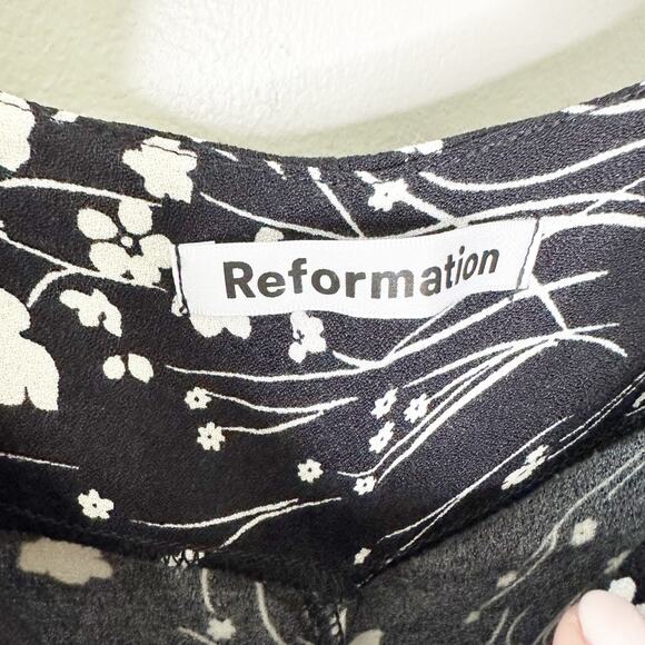 Reformation Womens Harlowe Maxi Dress Floral-Print Crepe V-Neck Black Size 10 - Picture 7 of 9